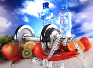 fruits and workout equipment